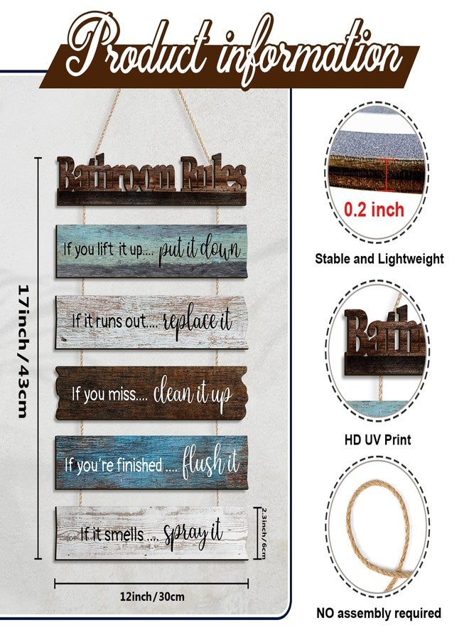 Pigort Bathroom Rules Wall Decor, Wooden Rustic Bathroom Decor Wall Art Funny Bathroom Signs Pictures Decor Hanging for Farmhouse Toilet Guest Bathroom Decorations (Green) - Image 2